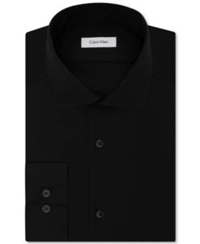 Shop Calvin Klein Men's Slim-fit Non-iron Spread Collar Herringbone Dress Shirt In Black