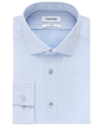 Shop Calvin Klein Steel Men's Slim-fit Non-iron Performance Spread Collar Herringbone Dress Shirt In Blue