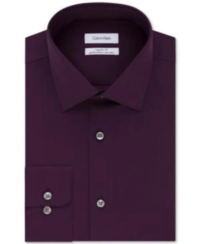 Shop Calvin Klein Steel Men's Slim-fit Non-iron Performance Herringbone Point Collar Dress Shirt In Raisinberry