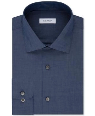 Shop Calvin Klein Steel Men's Classic-fit Non-iron Performance Herringbone Spread Collar Dress Shirt In Indigo