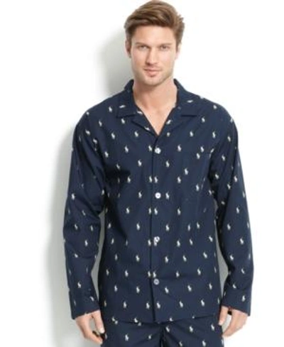 Shop Polo Ralph Lauren Men's All Over Polo Player Pajama Shirt In Navy/white