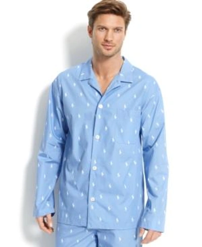 Shop Polo Ralph Lauren Men's All Over Polo Player Pajama Shirt In Beach Blue