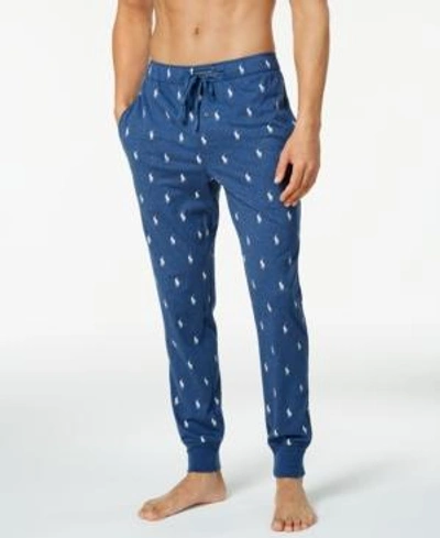 Shop Polo Ralph Lauren Men's Lightweight Cotton Logo Pajama Pants In Shale Blue Heather