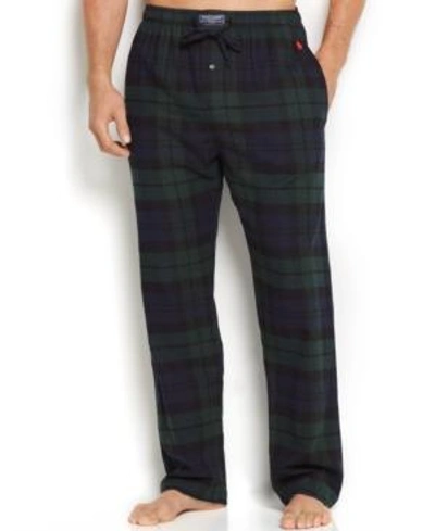 Shop Polo Ralph Lauren Men's Plaid Flannel Pajama Pants In Blackwatch