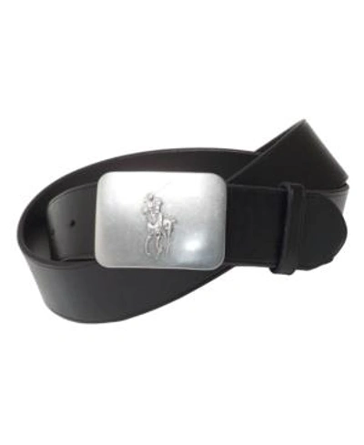 Shop Polo Ralph Lauren Men's Belt, Vacchetta Leather Logo Plaque In Black