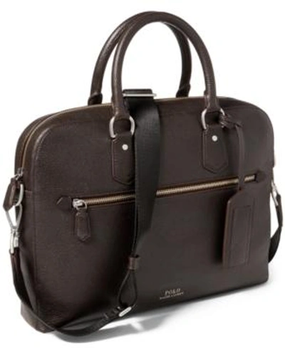 Shop Polo Ralph Lauren Men's Pebbled Leather Briefcase In Medium Dark Brown