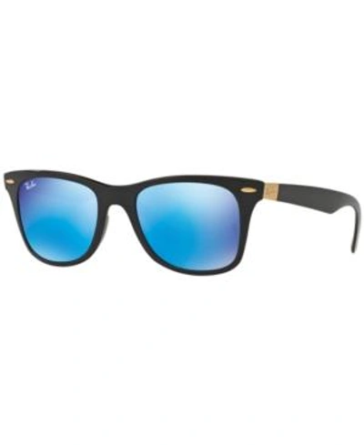 Shop Ray Ban Ray-ban Wayfarer Lit Sunglasses, Rb4195 52 In Matte Black/blue Flash