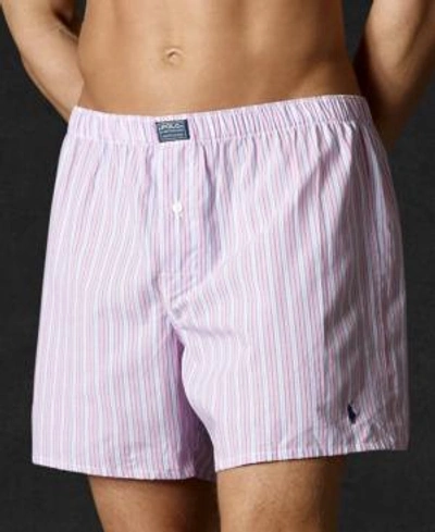 Shop Polo Ralph Lauren Men's Underwear, Woven Boxer In Pink Stripe