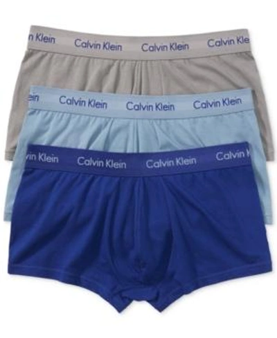 Shop Calvin Klein Men's Cotton Stretch Low-rise Trunks 3-pack Nu2664 In Sky / Blue / Steel