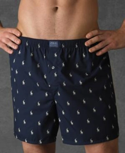 Shop Polo Ralph Lauren Men's Underwear, Allover Pony Woven Boxers In Navy