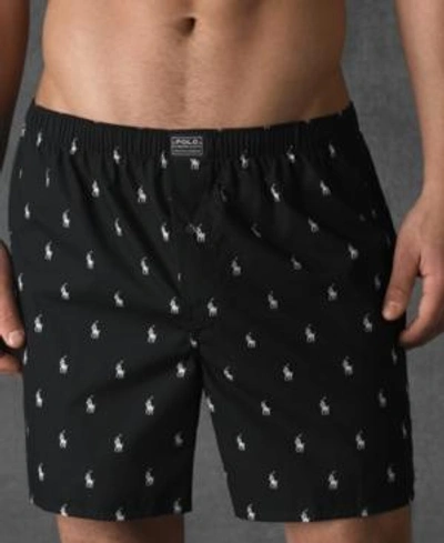 Shop Polo Ralph Lauren Men's Underwear, Allover Pony Woven Boxers In Black/white