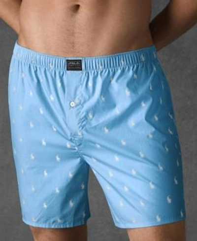 Shop Polo Ralph Lauren Men's Underwear, Allover Pony Woven Boxers In Beach Blue
