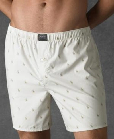 Shop Polo Ralph Lauren Men's Underwear, Allover Pony Woven Boxers In Beach Stone