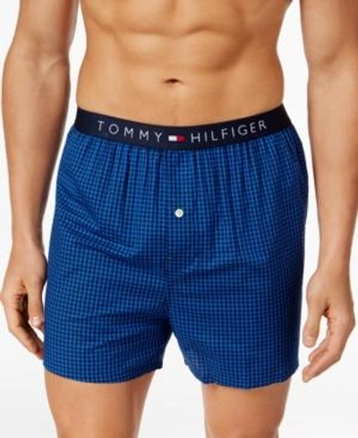Shop Tommy Hilfiger Men's Printed Cotton Boxers In Navy Check