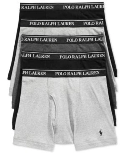 Shop Polo Ralph Lauren Men's 5 Pack Boxer Briefs In Black/grey/charcoal