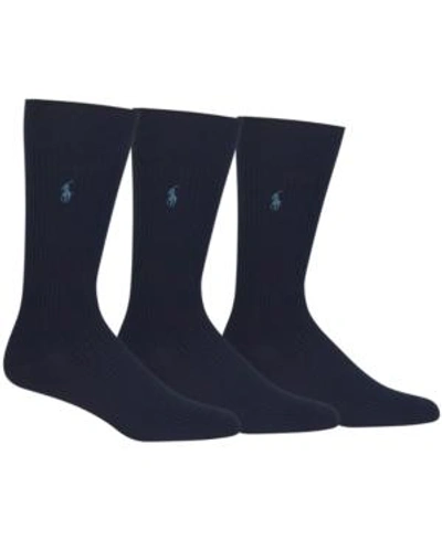 Shop Polo Ralph Lauren Men's 3 Pack Ribbed Dress Socks In Navy
