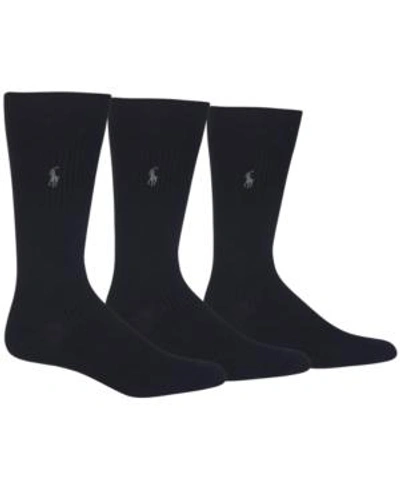 Shop Polo Ralph Lauren Men's 3 Pack Ribbed Dress Socks In Black