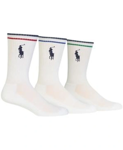 Shop Polo Ralph Lauren Men's 3 Pack Striped Crew Socks In White/assorted