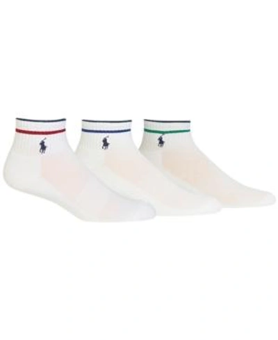 Shop Polo Ralph Lauren Men's 3 Pack Striped Quarter Socks In White/assorted