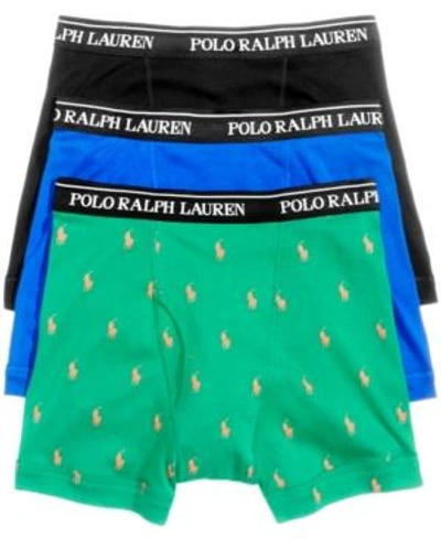 Shop Polo Ralph Lauren Men's Underwear, Boxer Briefs 3 Pack In English Green Pony/polo Black/sapphire Star