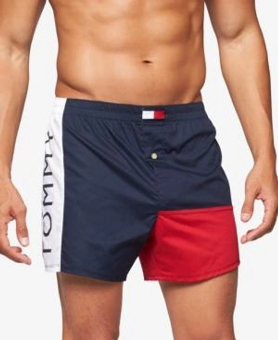 Shop Tommy Hilfiger Men's Modern Essentials Colorblocked Woven Cotton Boxer In Dark Navy
