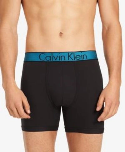 Shop Calvin Klein Men's Customized Stretch Boxer Briefs In Black With Aqua Waistband