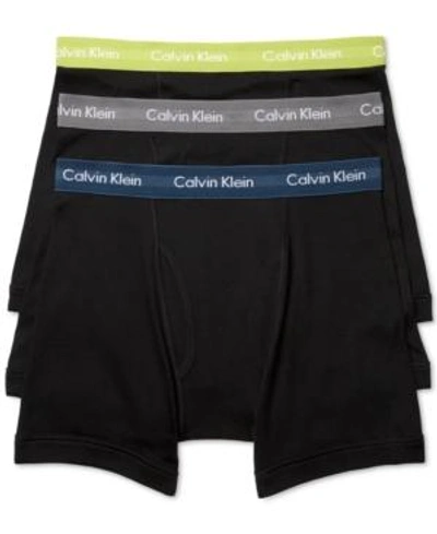 Shop Calvin Klein Men's Cotton Classic Boxer Briefs 3-pack Nu3019 In Black Body W/deep Blue/grey/green Waistband