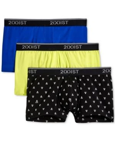 Shop 2(x)ist Men's Cotton Stretch 3 Pack No-show Trunk In Simple Skull-black/ Royal/ Neon Yellow