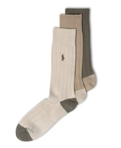 Shop Polo Ralph Lauren Men's Socks, Soft Touch Ribbed Heel Toe 3 Pack In Khaki