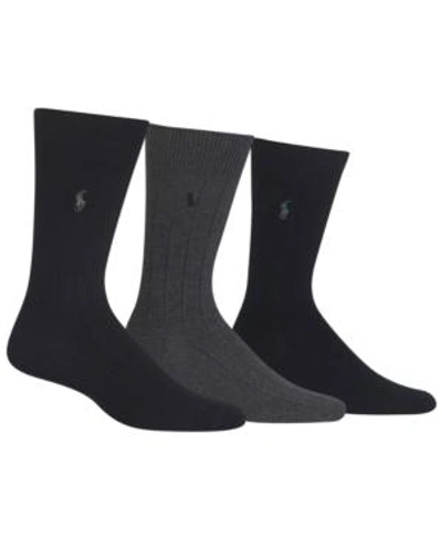 Shop Polo Ralph Lauren 3 Pack Cotton Rib Casual Men's Socks In Navy, Charcoal, And Black Assorted