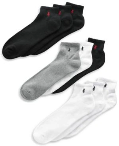 Shop Polo Ralph Lauren Men's Socks, Extended Size Classic Athletic Quarter 3 Pack In Black/grey/white
