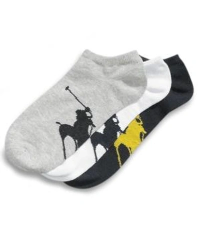 Shop Polo Ralph Lauren Men's Socks, Athletic Big Polo Player Sole Men's Socks 3-pack In Grey/white/navy