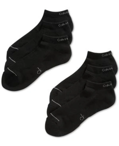 Shop Calvin Klein Six-pack Athletic Stripe Ankle Socks In Black