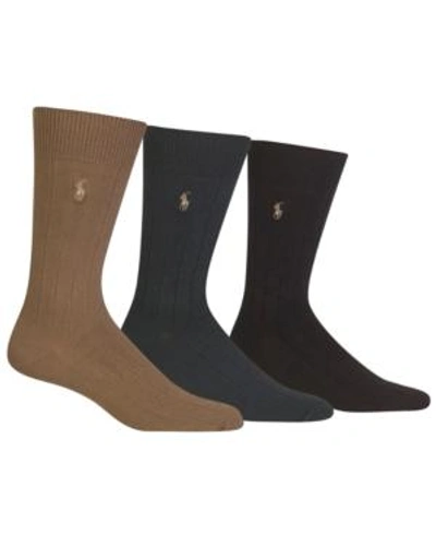 Shop Polo Ralph Lauren 3 Pack Cotton Rib Casual Men's Socks In Brown Assorted