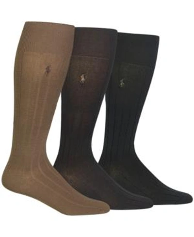 Shop Polo Ralph Lauren 3 Pack Over The Calf Dress Men's Socks In Brown Assorted