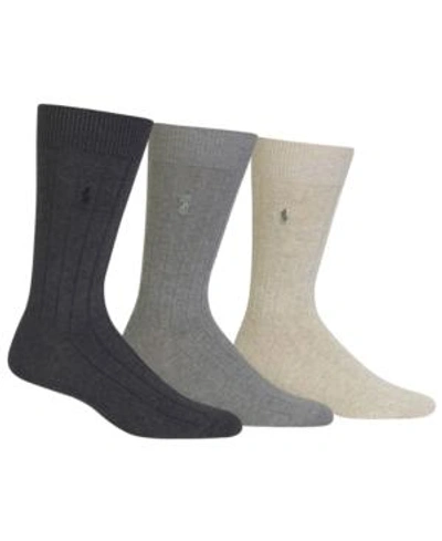 Shop Polo Ralph Lauren 3 Pack Cotton Rib Casual Men's Socks In Charcoal Assorted