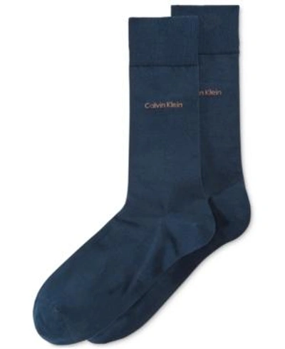 Shop Calvin Klein Men's Giza Cotton Flat Knit Crew Socks In Blue Suede
