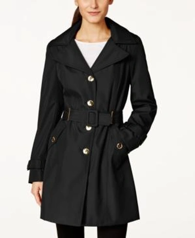 Shop Calvin Klein Petite Hooded Single-breasted Trench Coat, Created For Macy's In Black