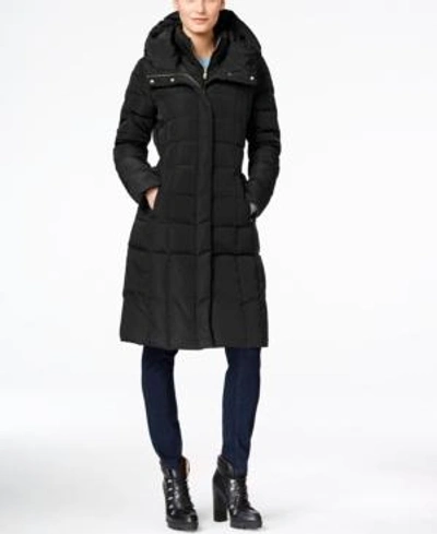 Shop Cole Haan Petite Layered Down Puffer Coat In Black