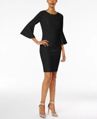 Shop Calvin Klein Petite Bell-sleeve Sheath Dress In Black