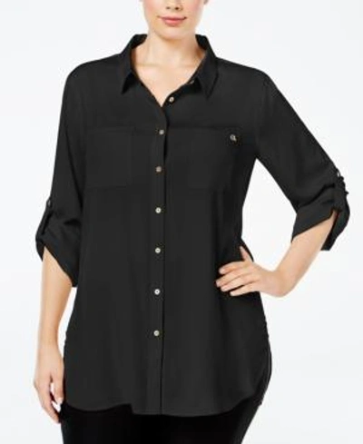 Shop Calvin Klein Plus Size Classic Tunic Shirt In Black