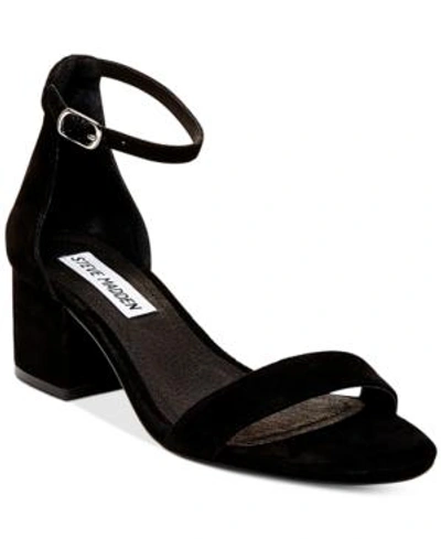 Shop Steve Madden Women's Irenee Two-piece Block-heel Sandals In Black Suede