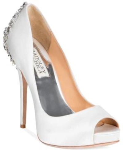 Shop Gucci Kiara Embellished Peep-toe Evening Pumps Women's Shoes In White Satin