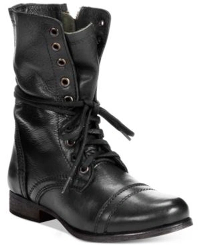 Steve Madden Troopa Womens Leather Lace Up Combat Boots In Black Leather