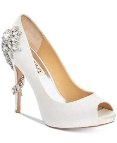 Shop Badgley Mischka Royal Embellished Peep-toe Evening Pumps Women's Shoes In White