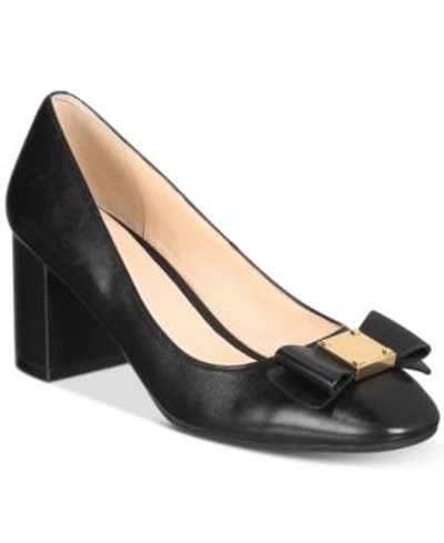 Shop Cole Haan Tali Bow Block-heel Pumps In Black Leather