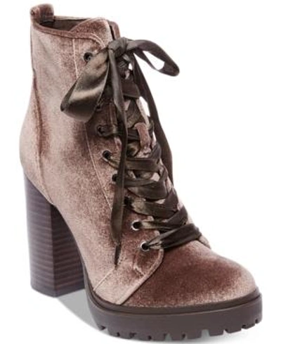 Shop Steve Madden Women's Laurie Platform Lace-up Booties In Taupe Velvet