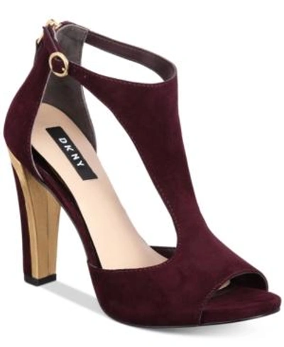 Shop Dkny Colby T-strap Sandals, Created For Macy's In Burgundy
