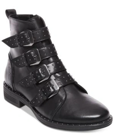 Shop Steve Madden Pursue Buckle Booties In Black Leather