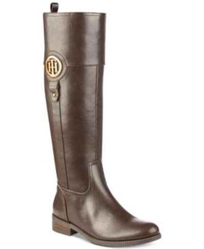 Shop Tommy Hilfiger Ilia2 Riding Boots, Created For Macy's Women's Shoes In Dark Brown